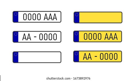 Set of european number plates. Collection of vehicle alphanumeric IDs from various states.