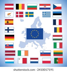 Set of European Union countries flags vector illustration