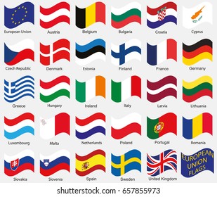 Set of european union flags