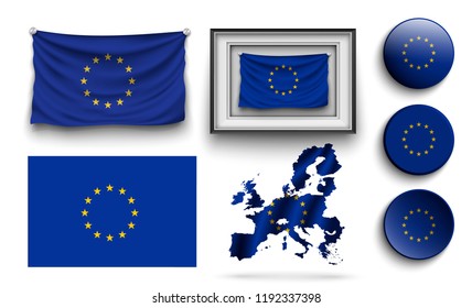 set of European Union flags collection isolated on white