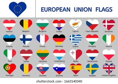 Banderas de la Unión Europea, iconos cardíacos, banderas de países europeos