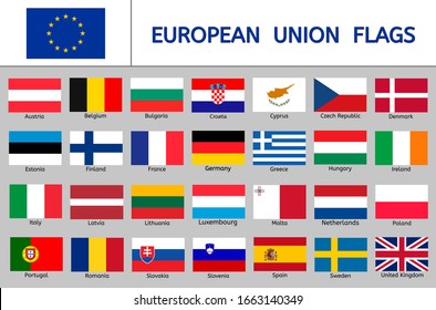 Set of European Union flags, rectangular icons, Europe countries flags