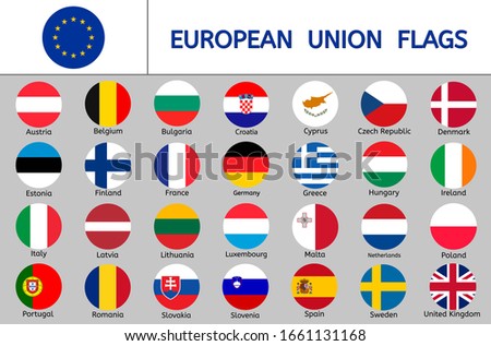 Set of European Union flags, round icons, Europe countries flags