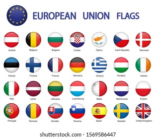 set of european union flags,Glossy button flags
