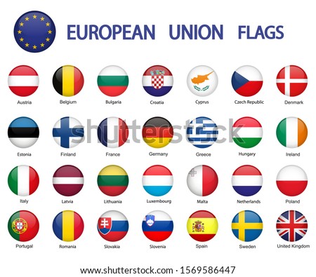 set of european union flags,Glossy button flags