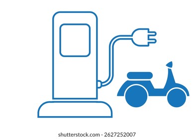 Conjunto de icono de estación de EV. Estación de carga de coche eléctrico con enchufe. Coche EV, punto de carga de vehículos híbridos verdes.