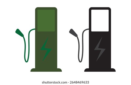 Conjunto de ícone da estação de v. Estação de carregamento de carro elétrico com plugue. Carro EV, veículos híbridos verdes ícone do ponto de carregamento PNG. Símbolo de plugue elétrico. Sinal de eletricidade. Ilustrador de vetor de energia verde. eps10