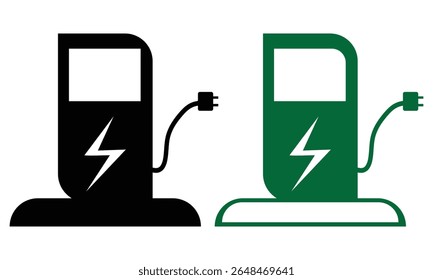 Conjunto de ícone da estação de v. Estação de carregamento de carro elétrico com plugue. Carro EV, veículos híbridos verdes ícone do ponto de carregamento PNG. Símbolo de plugue elétrico. Sinal de eletricidade. Ilustrador de vetor de energia verde. eps10