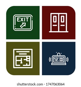 Set of evacuation icons. Such as Exit, Emergency exit, Evacuation plan, Alarm , evacuation icons