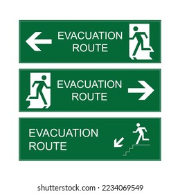 Set evacuation route signs, vector evacuation route white and green, evacuation route sign