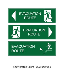 Set evacuation route signs, vector evacuation route white and green, evacuation route sign