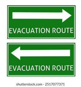 Definir sinais de rota de evacuação, branco e verde de rota de evacuação vetorial, sinal de rota de evacuação