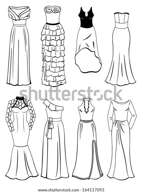 Set Evening Dresses Isolated On White Stock Vector (Royalty Free) 164117093