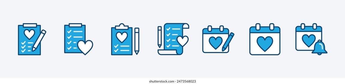 Set of event planning icon. Containing wedding calendar, list, invitation, schedule, agenda, reminder, information clipboard, date. Vector illustration