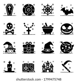 Set of Events and Party Icons in Modern Solid Style 