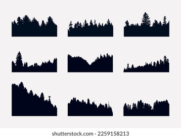 Set evergreen fir forest silhouetts