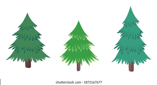 
set of evergreen trees, pine, spruce evergreen tree, new year tree, Christmas tree without decor, needles of evergreen, trees with needles, set of evergreen plants, winter spruce