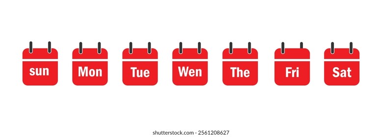  Set of Every Day of a Week Calendar Icons. Vector set square icon pages calendar, days of the week. Vector illustration.