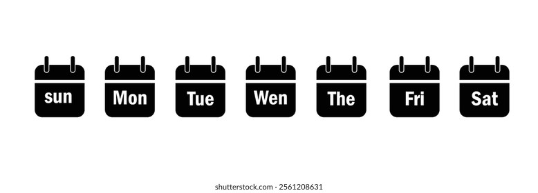  Set of Every Day of a Week Calendar Icons. Vector set square icon pages calendar, days of the week. Vector illustration.