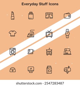 Set of everyday icons representing various daily objects and items perfect for lifestyle and general themes.