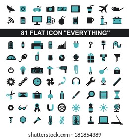 set everything flat icons, stationery, weather, office, school, physics, science, technology, tool, construction, electronics, media