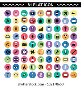 set everything flat icons, stationery, weather, office, school, physics, science, technology, tool, construction, electronics, media