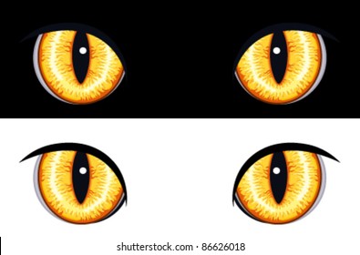 Set of evil animal eyes. Isolated on black and white backgrounds. Vector file saved as EPS AI8, all elements layered and grouped, no gradients, no effects.