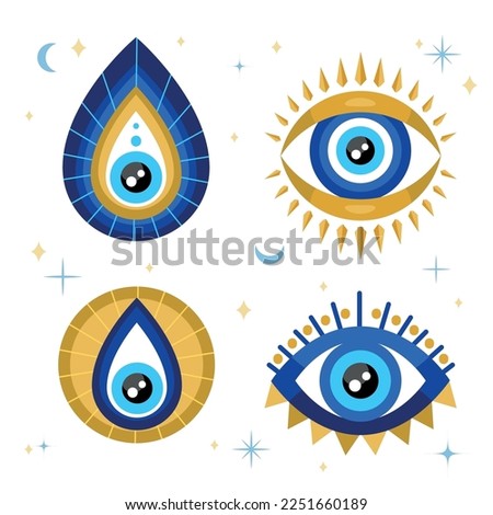 Set of Evil Eye Icons and Symbols