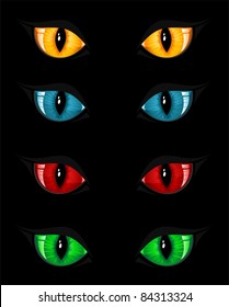 Set of evil eyes on black background, illustration