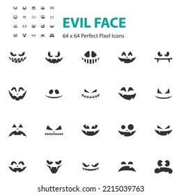 set of evil face icon, halloween, scary