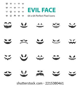 set of evil face icon, halloween, scary