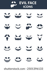 set of evil face, pumpkin face, ghost