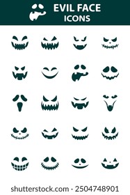 set of evil face, pumpkin face, ghost