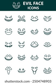 set of evil face, pumpkin face, ghost