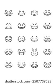 set of evil face, pumpkin face, ghost