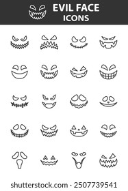 set of evil face, pumpkin face, ghost