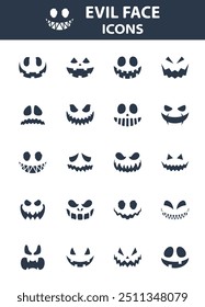 set of evil face, pumpkin face, ghost