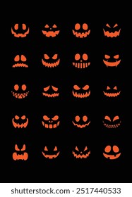 set of evil face, pumpkin face, ghost