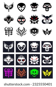 Set of Evil Icons with multiple colors, dark and light backgrounds