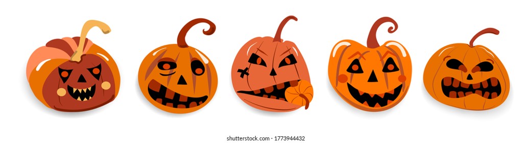 set of evil pumpkins with different emotions for Halloween holiday for web and print decoration