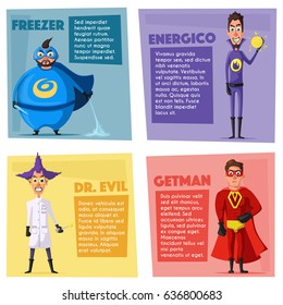 Set of evil superhero. Cartoon vector illustratration.
