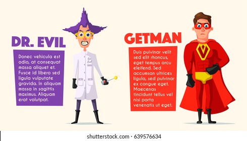 Set of evil superhero. Cartoon vector illustratration.