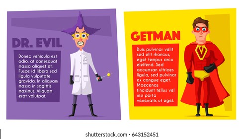 Set of evil superhero. Cartoon vector illustratration.