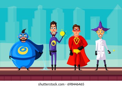 Set of evil superhero. Cartoon vector illustratration.