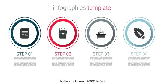 Definir papel de exame com respostas incorretas, mochila da escola, Schoolboy sentado na mesa e bola de futebol americano. Modelo de infográfico comercial. Vetor