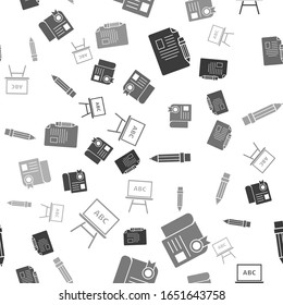 Set Exam sheet and pencil with eraser, Certificate template, Pencil with eraser and Chalkboard on seamless pattern. Vector