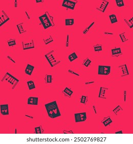 Set Exam sheet with A plus grade, Chalkboard, Pendulum and  on seamless pattern. Vector