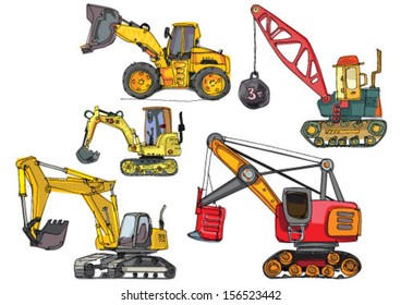 set of excavators - cartoon