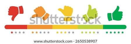 Set of Excellent feedback rating. Excellent, good, average, poor, thumb. Rating thumb icon set. Customer satisfaction level meter.