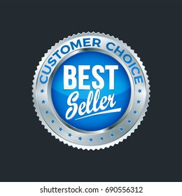 Set of excellent quality blue badges with silver border. Vector illustration